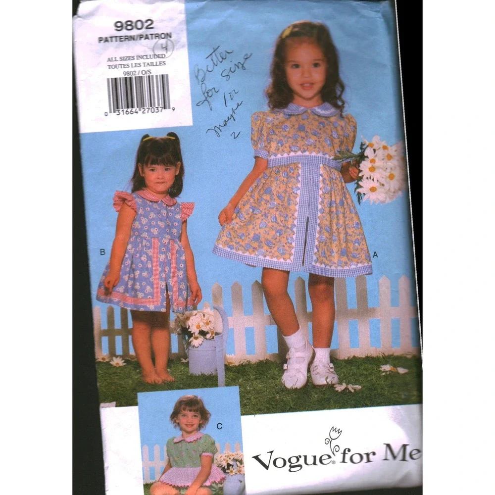 Vogue 9802 Toddler Dress Romper Sewing Pattern‎ Size 1-2-3-4 Easy Vintage Style